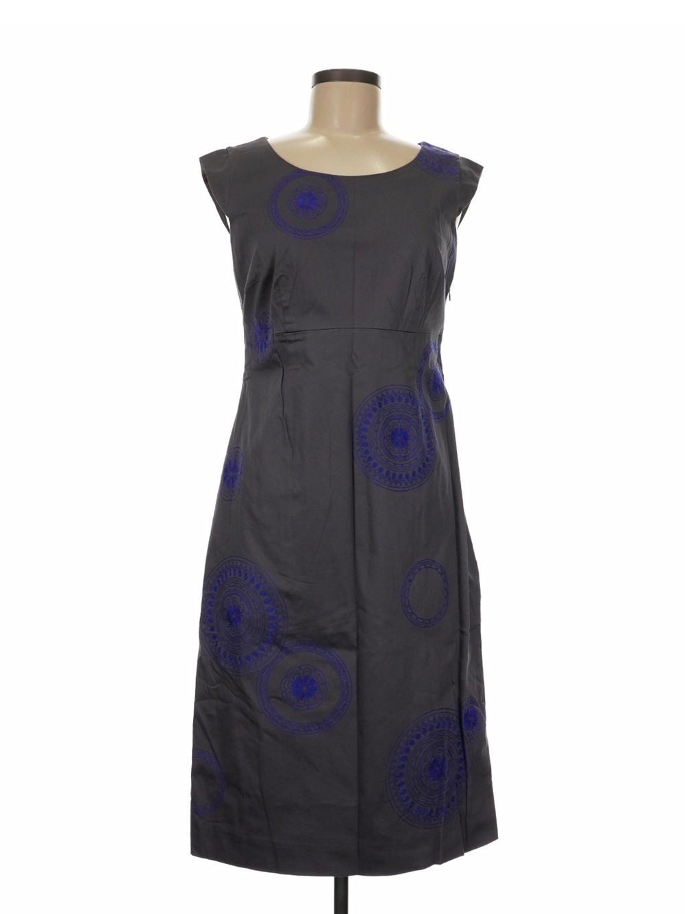 Boden Dark Gray Midi Dress with Purple Circular Embroidery